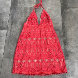 H&M coral lace halter mini dress!